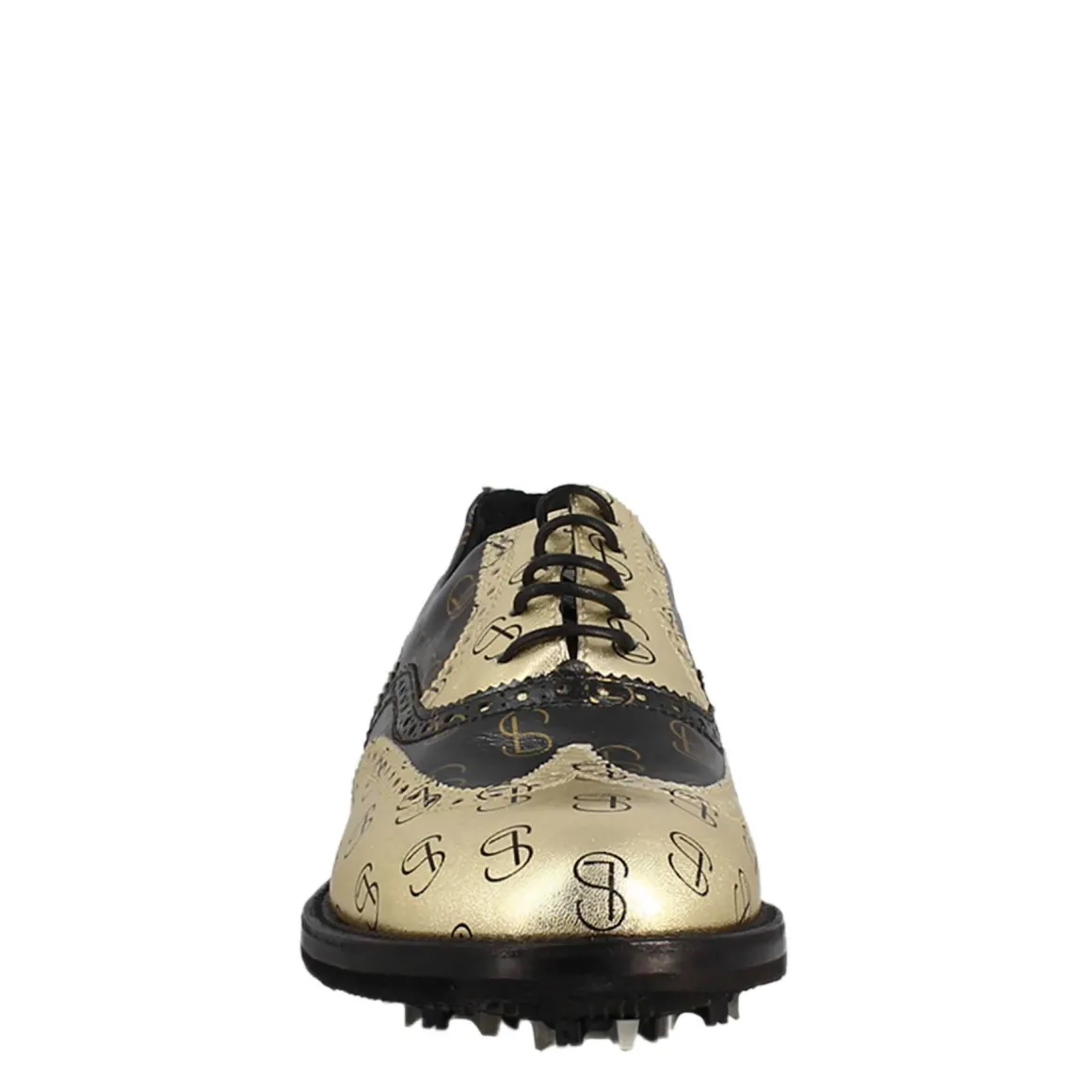 Scarpe Da Golf Da Donna Bicolore In Pelle Pieno Fiore Nero E Oro