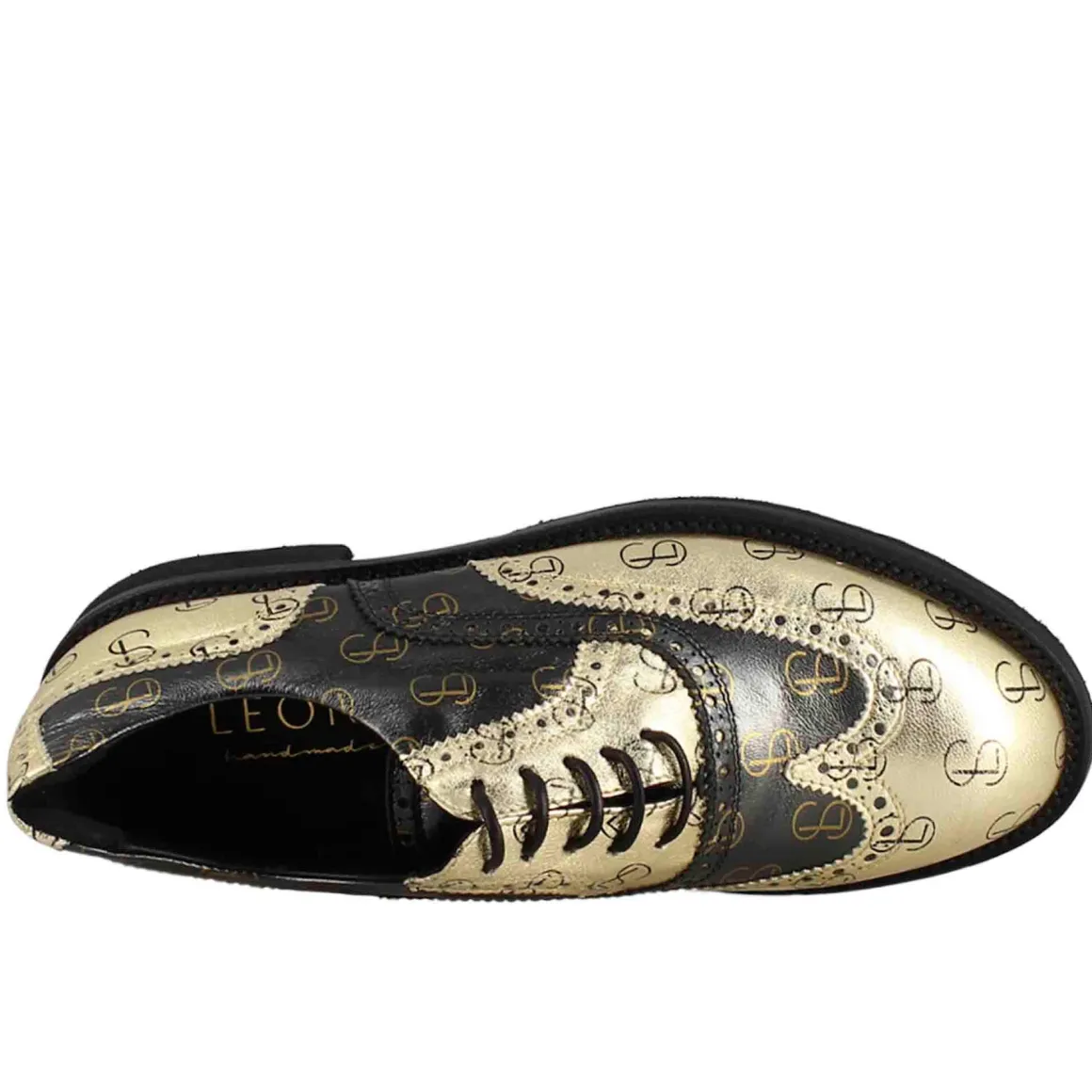 Scarpe Da Golf Da Donna Bicolore In Pelle Pieno Fiore Nero E Oro