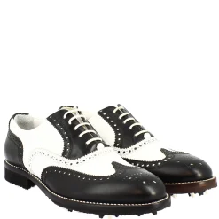 Scarpe Da Golf Da Donna Bicolore Bianco E Nero Artigianale In Pelle
