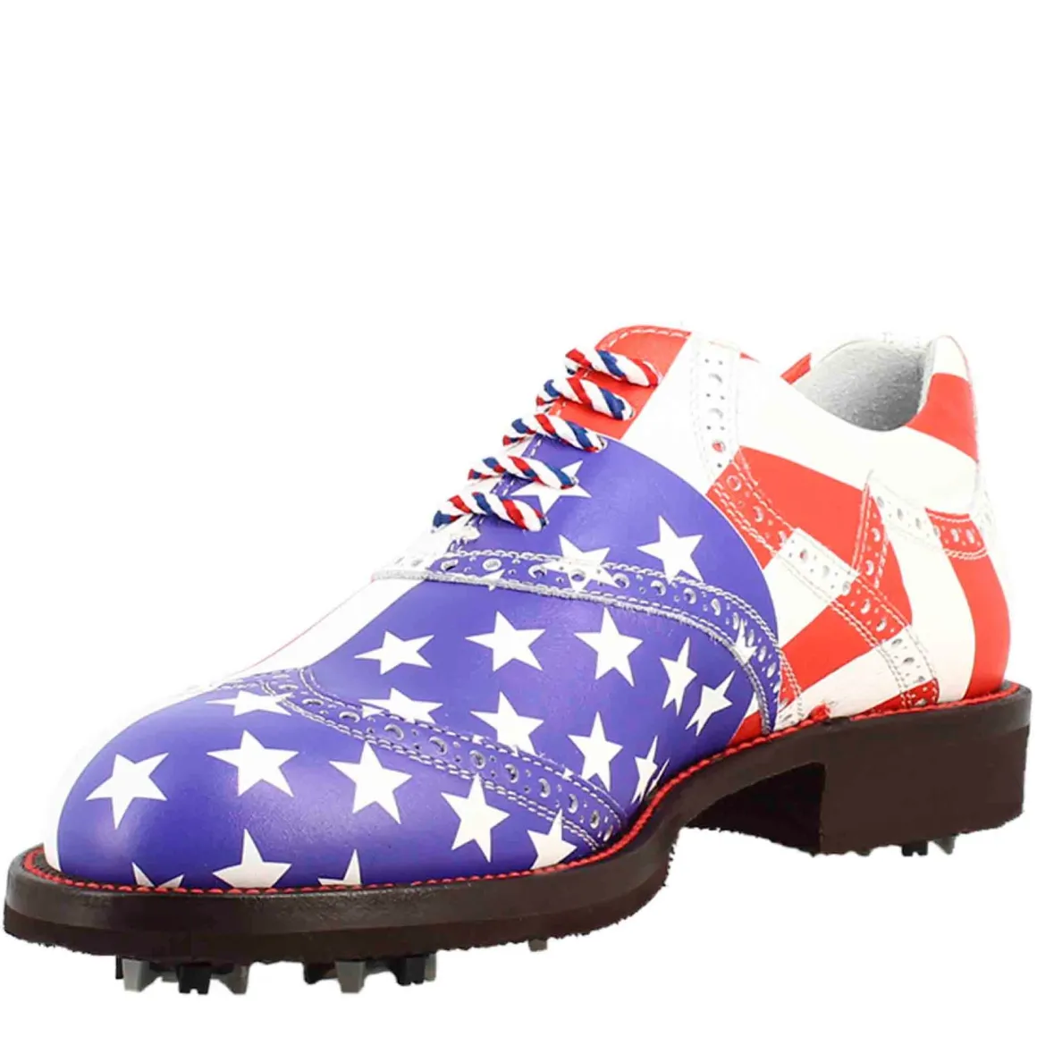 Scarpe Da Golf Da Donna Blu Rosso E Bianco Dettagli Brogue Artigianali In Pelle