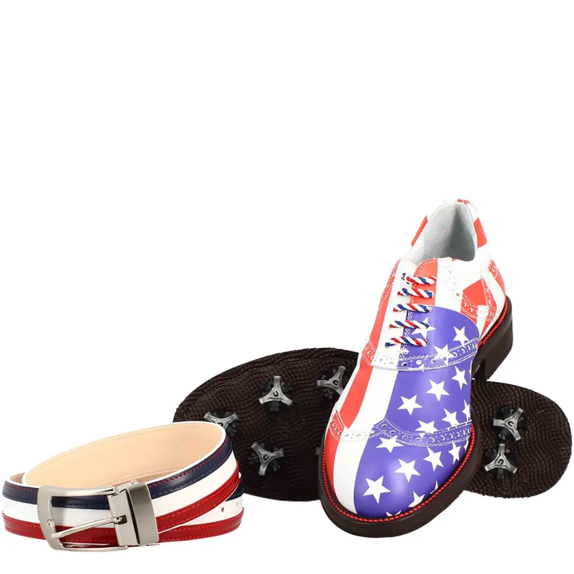 Scarpe Da Golf Da Donna Blu Rosso E Bianco Dettagli Brogue Artigianali In Pelle