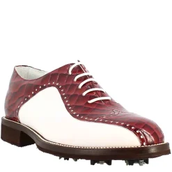 Scarpe Da Golf Da Donna Colore Bianco E Bordeaux Cocco Artigianali In Pelle