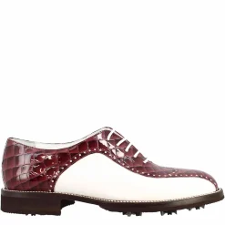 Scarpe Da Golf Da Donna Colore Bianco E Bordeaux Cocco Artigianali In Pelle