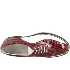Scarpe Da Golf Da Donna Colore Bianco E Bordeaux Cocco Artigianali In Pelle