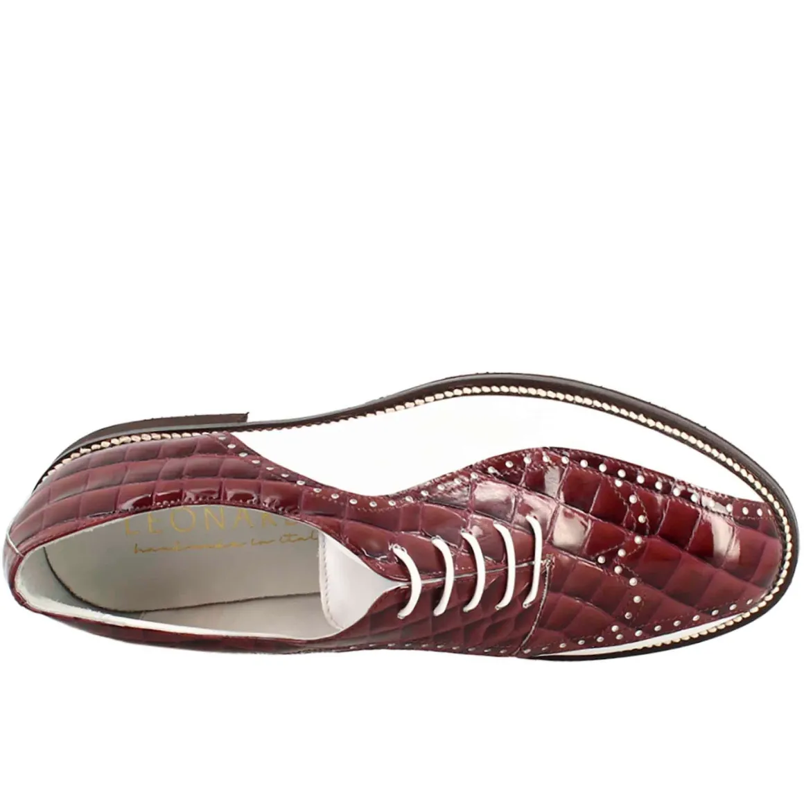 Scarpe Da Golf Da Donna Colore Bianco E Bordeaux Cocco Artigianali In Pelle