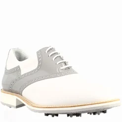 Scarpe Da Golf Da Donna Colore Bianco E Grigio Dettagli Brogue Artigianali In Pelle