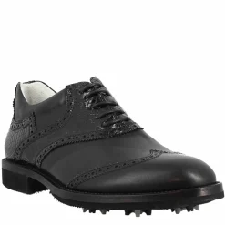Scarpe Da Golf Da Donna Colore Nero Cocco Dettagli Brogue Artigianali In Pelle