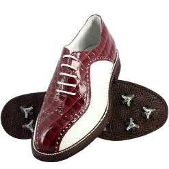 Scarpe Da Golf Da Uomo Colore Bianco E Bordeaux Cocco Artigianali In Pelle