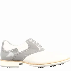 Scarpe Da Golf Da Uomo Colore Bianco E Grigio Dettagli Brogue Artigianali In Pelle