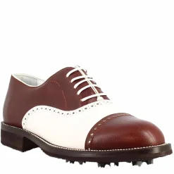 Scarpe Da Golf Da Uomo LRP Artigianali In Pelle Colore Bianco E Marrone Con Dettagli Brogue