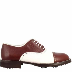Scarpe Da Golf Da Uomo LRP Artigianali In Pelle Colore Bianco E Marrone Con Dettagli Brogue