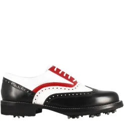 Scarpe Da Golf Donna Artigianali In Pelle Pieno Fiore Nero/bianco/rosso