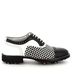 Scarpe Da Golf Donna Classiche Artigianali In Pelle Bianca Nera