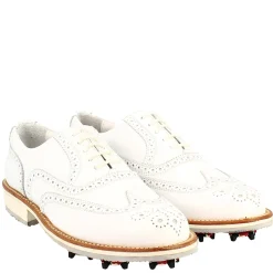 Scarpe Da Golf Donna Classiche Brogues Artigianali In Pelle Bianca