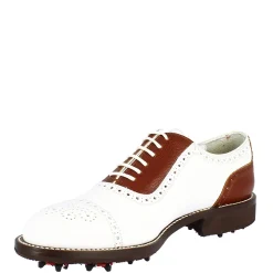 Scarpe Da Golf Donna Classiche Artigianali In Pelle Bianca Marrone