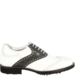 Scarpe Da Golf Donna Classiche Artigianali In Pelle Bianca Grigia