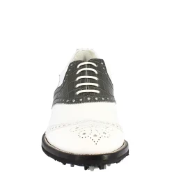 Scarpe Da Golf Donna Classiche Artigianali In Pelle Bianca Grigia