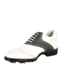Scarpe Da Golf Donna Classiche Artigianali In Pelle Bianca Grigia