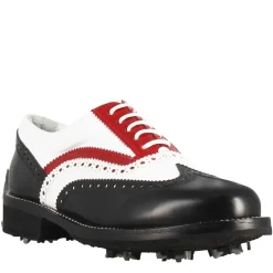 Scarpe Da Golf Uomo Artigianali In Pelle Pieno Fiore Nero Bianco Rosso