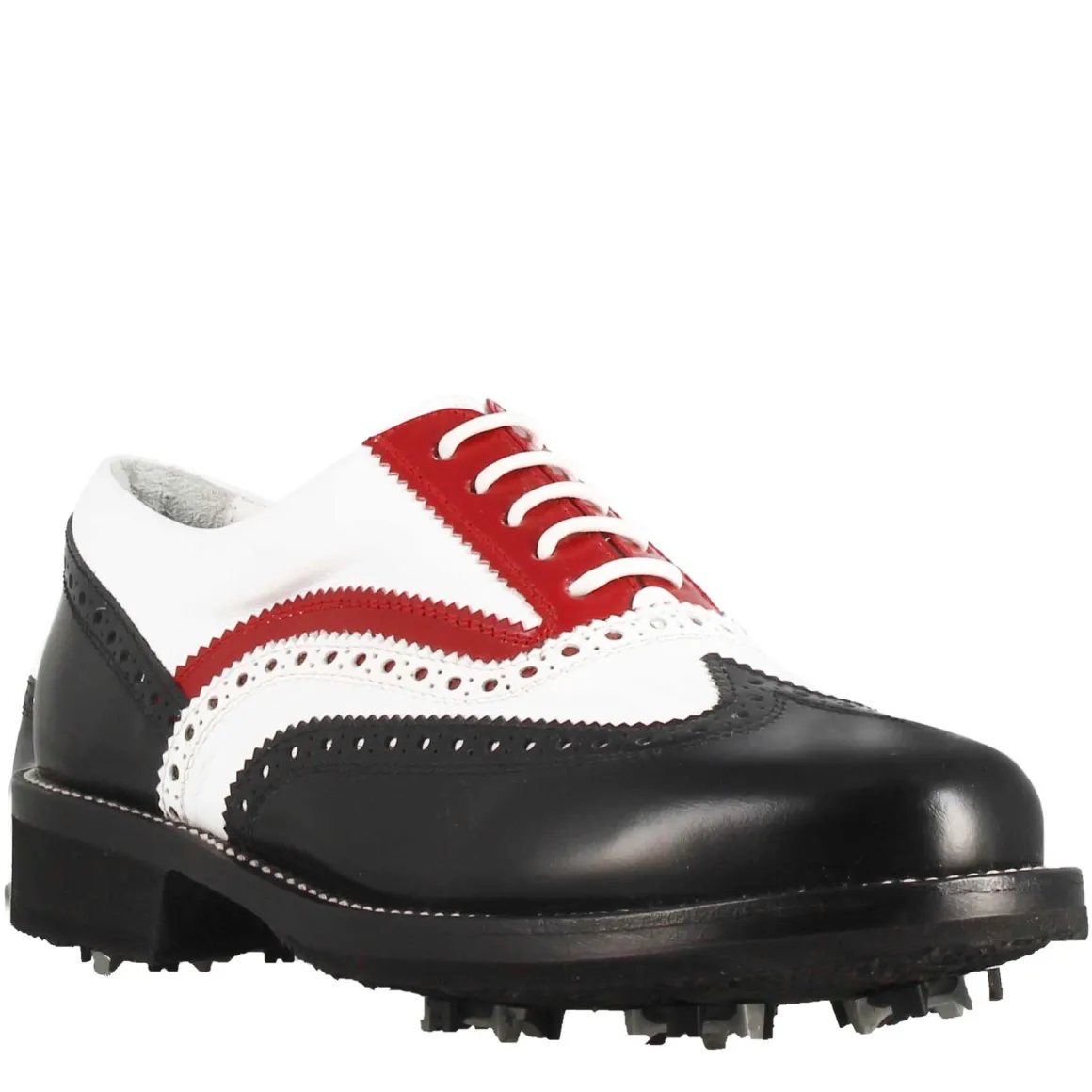 Scarpe Da Golf Uomo Artigianali In Pelle Pieno Fiore Nero Bianco Rosso