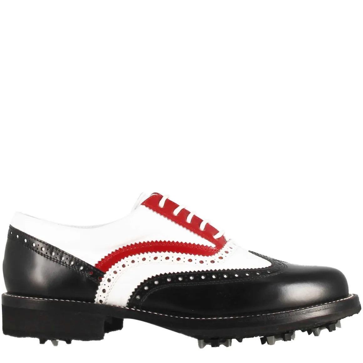 Scarpe Da Golf Uomo Artigianali In Pelle Pieno Fiore Nero Bianco Rosso