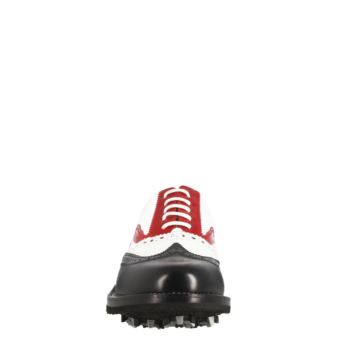 Scarpe Da Golf Uomo Artigianali In Pelle Pieno Fiore Nero Bianco Rosso
