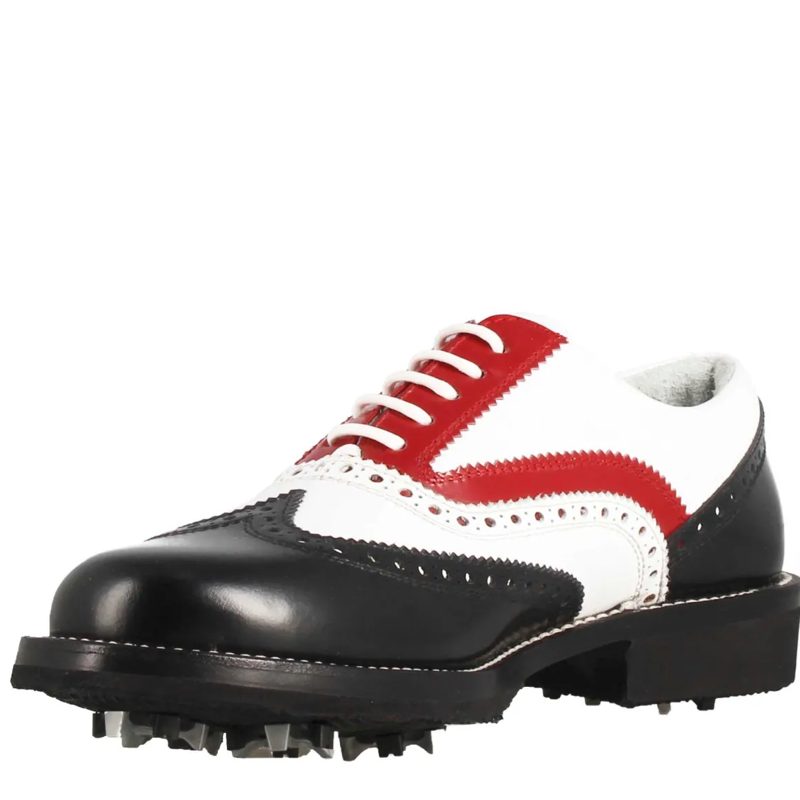 Scarpe Da Golf Uomo Artigianali In Pelle Pieno Fiore Nero Bianco Rosso