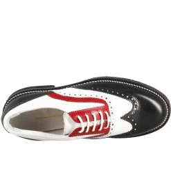Scarpe Da Golf Uomo Artigianali In Pelle Pieno Fiore Nero Bianco Rosso