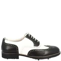 Scarpe Da Golf Uomo Bicolore Bianco/nero Artigianale In Pelle