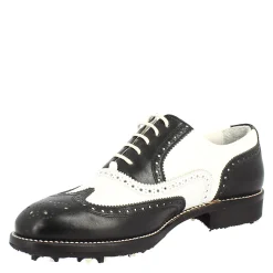 Scarpe Da Golf Uomo Bicolore Bianco/nero Artigianale In Pelle