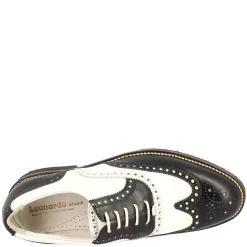 Scarpe Da Golf Uomo Bicolore Bianco/nero Artigianale In Pelle