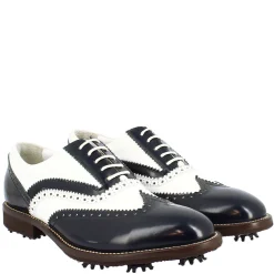 Scarpe Da Golf Uomo Bicolore Bianco E Blu In Pelle