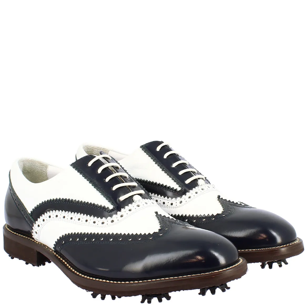 Scarpe Da Golf Uomo Bicolore Bianco E Blu In Pelle