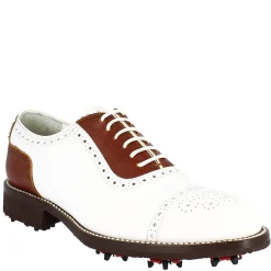 Scarpe Da Golf Uomo Classiche Artigianali In Pelle Bianca Marrone