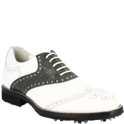 Scarpe Da Golf Uomo Classiche Artigianali In Pelle Bianca Grigia