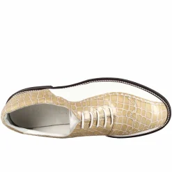Scarpe Da Golf Uomo In Pelle Bicolore Bianca E Beige Con Stampa Cocco