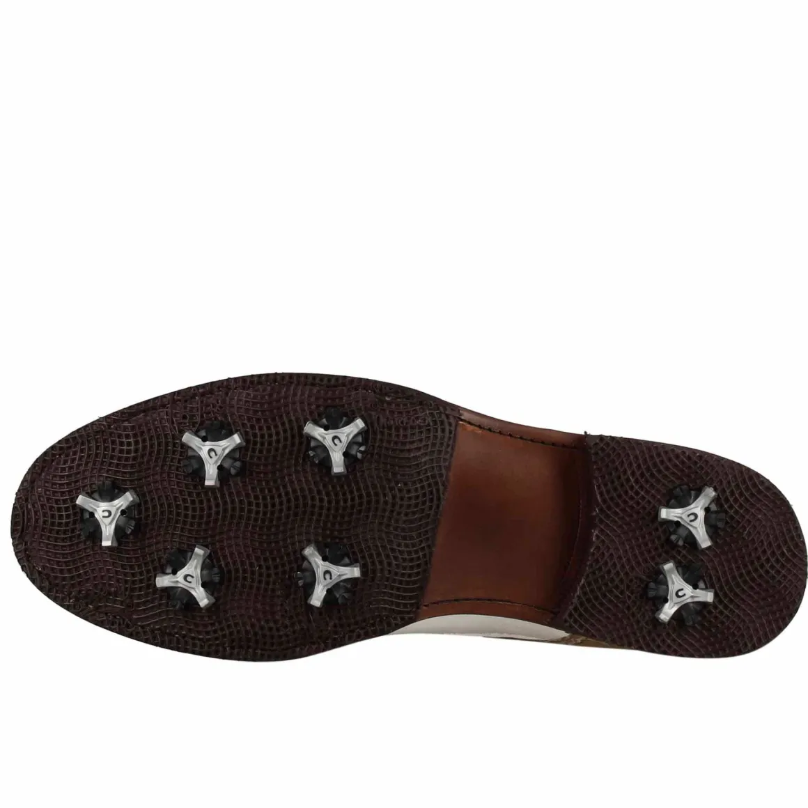 Scarpe Da Golf Uomo In Pelle Bicolore Bianca E Beige Con Stampa Cocco
