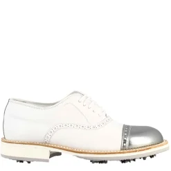 Scarpe Golf Da Donna Artigianali In Pelle Bianco E Dettagli In Argento