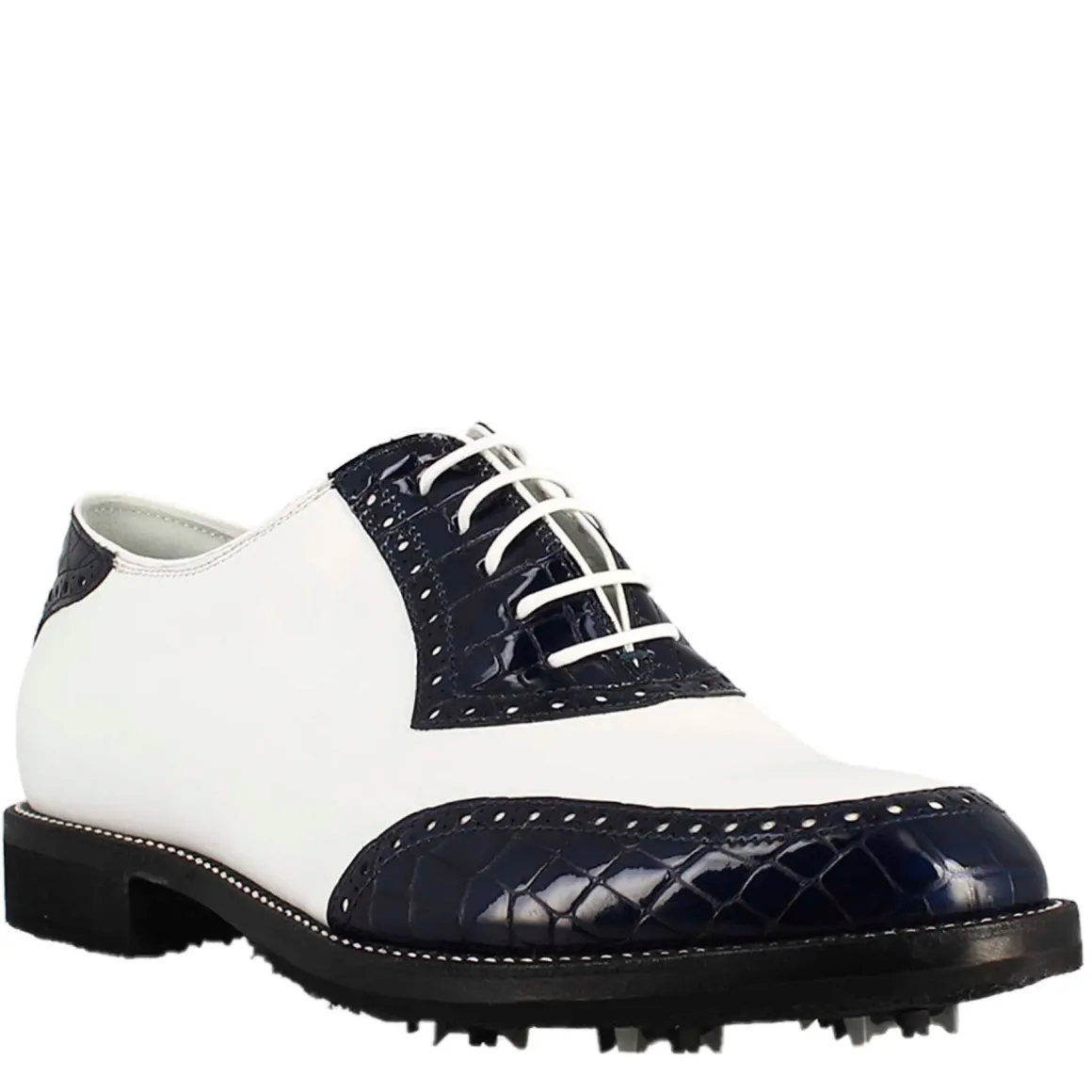 Scarpe Golf Da Donna Artigianali In Pelle Bianco E Cocco Blu
