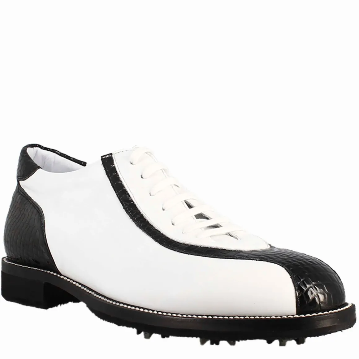 Scarpe Golf Da Donna Artigianali In Pelle Bianco E Dettagli In Cocco Nero