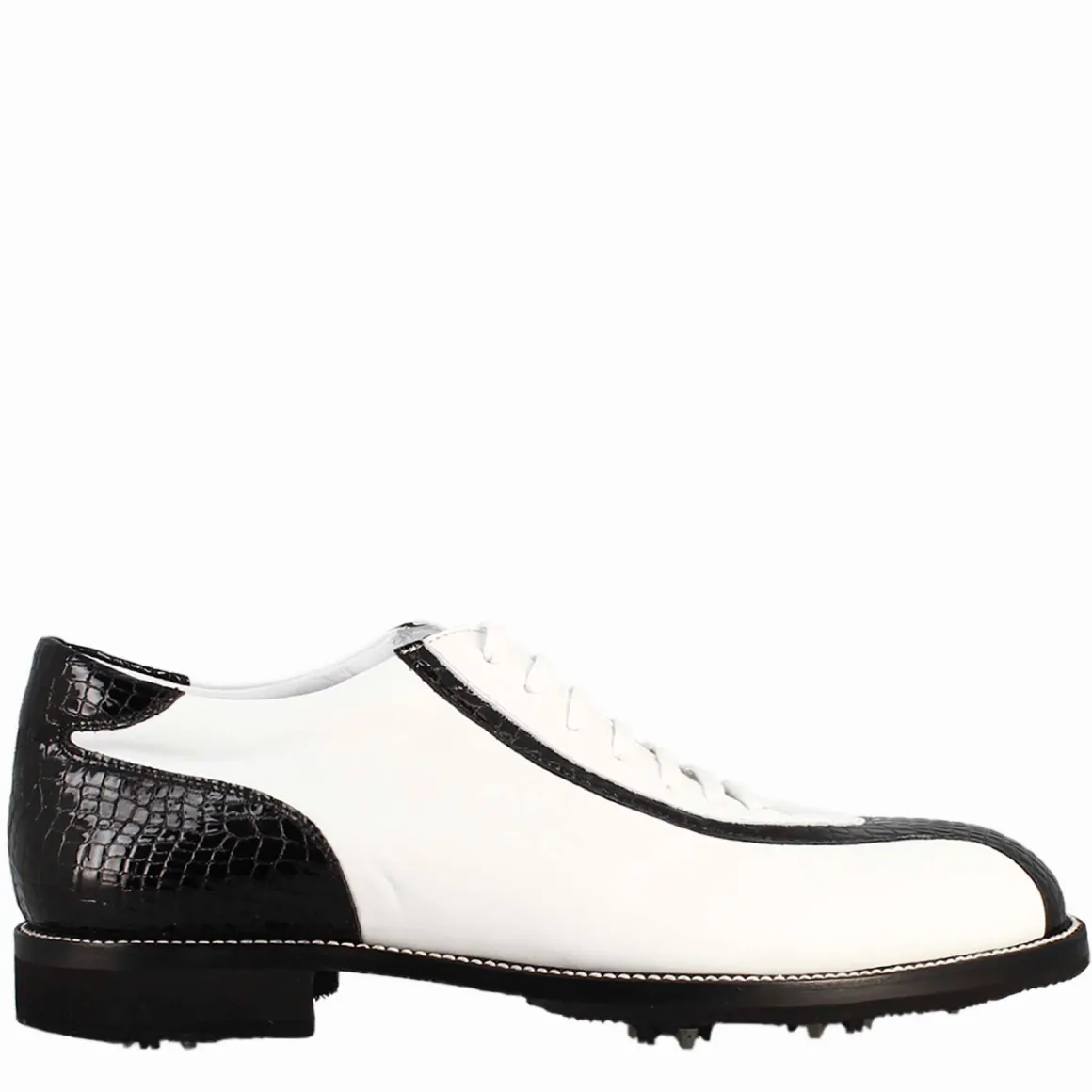 Scarpe Golf Da Donna Artigianali In Pelle Bianco E Dettagli In Cocco Nero