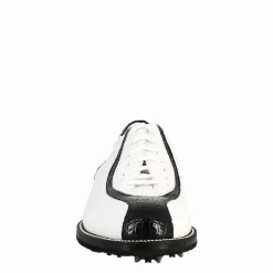 Scarpe Golf Da Donna Artigianali In Pelle Bianco E Dettagli In Cocco Nero