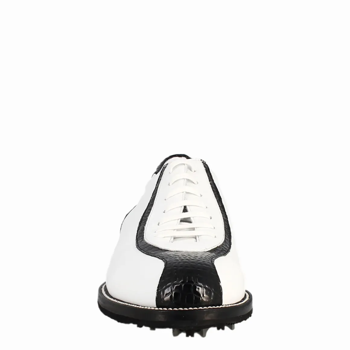 Scarpe Golf Da Donna Artigianali In Pelle Bianco E Dettagli In Cocco Nero