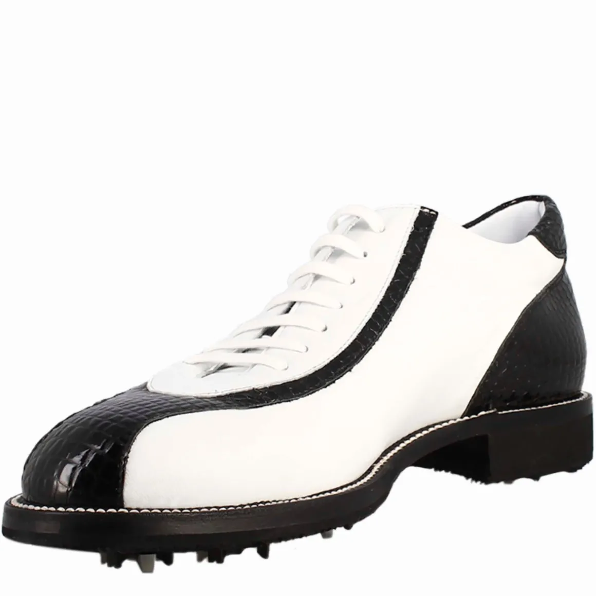 Scarpe Golf Da Donna Artigianali In Pelle Bianco E Dettagli In Cocco Nero