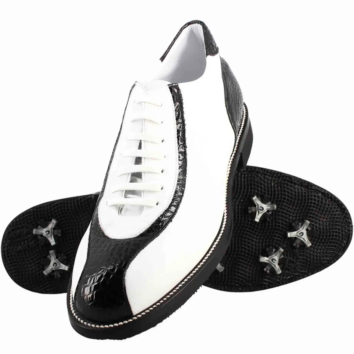Scarpe Golf Da Donna Artigianali In Pelle Bianco E Dettagli In Cocco Nero