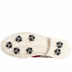 Scarpe Golf Da Donna Fatte A Mano In Pelle Lucida Colore Bianco Rosa.