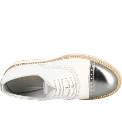 Scarpe Golf Da Uomo Artigianali In Pelle Bianco E Dettagli In Argento