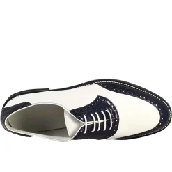 Scarpe Golf Da Uomo Artigianali In Pelle Bianco E Cocco Blu