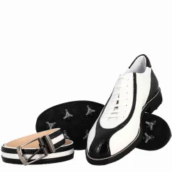 Scarpe Golf Da Uomo Artigianali In Pelle Bianco E Dettagli In Cocco Nero