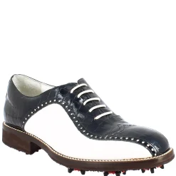 Scarpe Golf Donna Artigianali In Pelle Pieno Fiore Bianco Cocco Blu